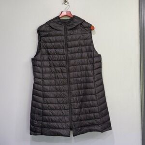 Elfjoy Women XXL Black Hooded Down Puffer Vest Quilted Sleeveless Jacket long